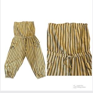 Yellow Striped Sleeveless Tube Top One Piece Outfit Size Large